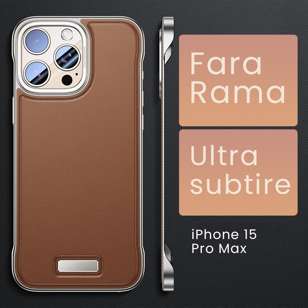 Husa pentru iPhone 15 Pro Max, husa de protectie pentru telefon, Vivimall, Design Modern fara margini, din Piele PU, Subtire, Maro - vivimall.ro