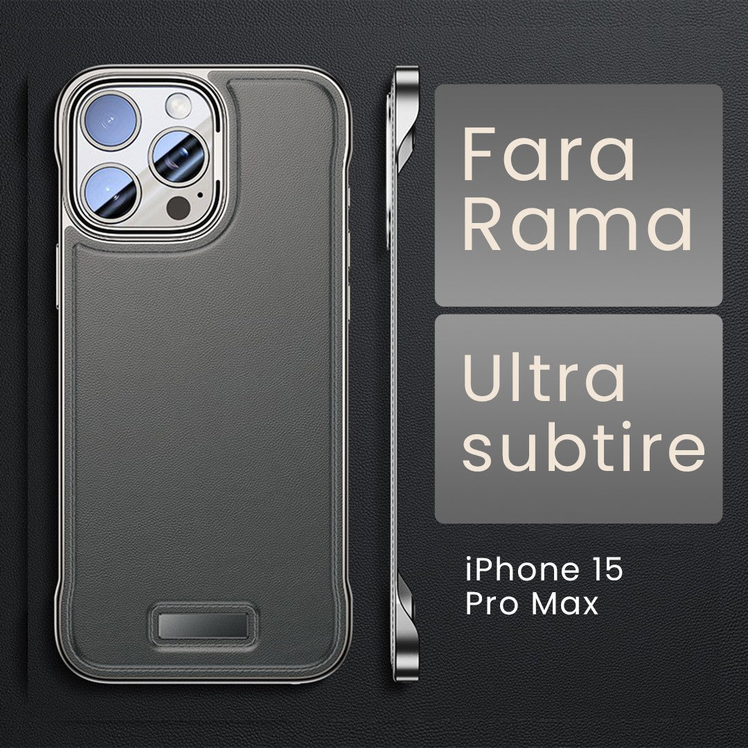 Husa pentru iPhone 15 Pro Max, husa de protectie pentru telefon, Vivimall, Design Modern fara margini, din Piele PU, Subtire, Gri - vivimall.ro