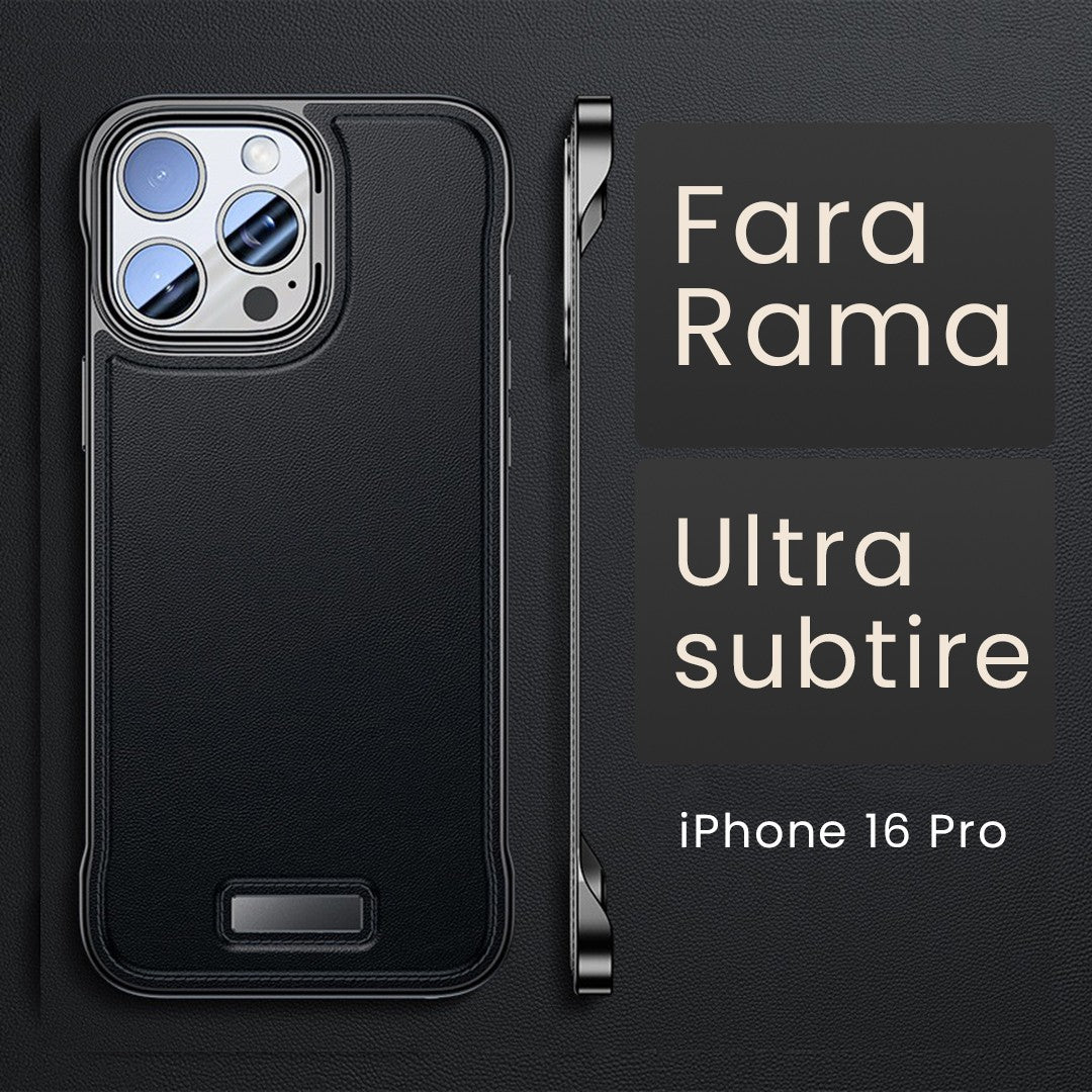 Husa pentru iPhone 16 Pro, husa de protectie pentru telefon, Vivimall, Design Modern fara margini, din Piele PU, Subtire, Negru - vivimall.ro