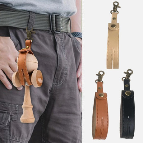 Husa pentru Kendama, Flippy, Husa de Depozitare pentru Kendama, din Piele Ecologica, Catarama cu Agatare pentru Transportare, Model Breloc Simplu, 19.5 x 2.5 cm, Negru - vivimall.ro