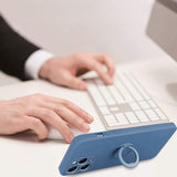 Husa protectie Flippy compatibila cu Apple iPhone 11 Pro Max Liquid Silicone Ring cu suport rotativ Albastru - vivimall.ro