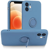 Husa protectie Flippy compatibila cu Apple iPhone 12 Liquid Silicone Ring cu suport rotativ Albastru - vivimall.ro