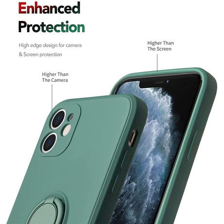 Husa protectie Flippy compatibila cu Apple iPhone 12 Liquid Silicone Ring cu suport rotativ Verde - vivimall.ro