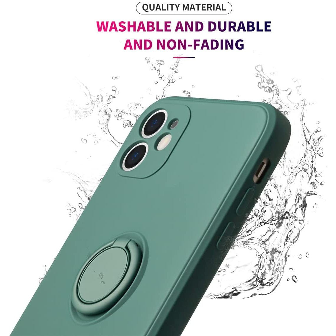 Husa protectie Flippy compatibila cu Apple iPhone 12 Liquid Silicone Ring cu suport rotativ Verde - vivimall.ro