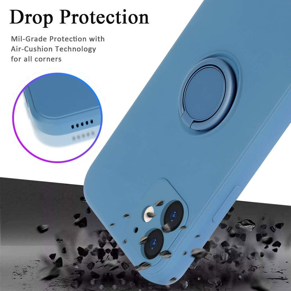 Husa protectie Flippy compatibila cu Apple iPhone 12 Mini Liquid Silicone Ring cu suport rotativ Albastru - vivimall.ro