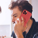 Husa protectie Flippy compatibila cu Apple iPhone 12 Pro Max Liquid Silicone Ring cu suport rotativ Rosu - vivimall.ro