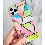Husa protectie Flippy compatibila cu Apple iPhone 12 Pro Soft IMD TPU Marble Geometric Roz - vivimall.ro
