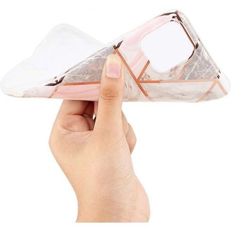 Husa protectie Flippy compatibila cu Apple iPhone 12 Soft IMD TPU Marble Geometric Alb - vivimall.ro