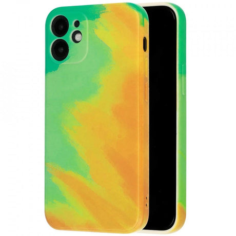 Husă iPhone 12 TPU Ombre Verde Galben, vedere frontală, model hidroimprimat Vivimall