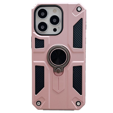 Husă iPhone 13 Defender Model 5 roz auriu cu inel rotativ 360°, vedere frontală
