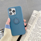 Husa protectie Flippy compatibila cu Apple iPhone 13 Mini Liquid Silicone Ring cu suport rotativ Albastru - vivimall.ro