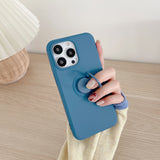 Husa protectie Flippy compatibila cu Apple iPhone 13 Mini Liquid Silicone Ring cu suport rotativ Albastru - vivimall.ro