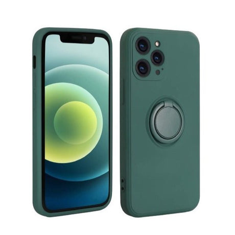 Husa protectie Flippy compatibila cu Apple iPhone 13 Mini Liquid Silicone Ring cu suport rotativ Verde - vivimall.ro