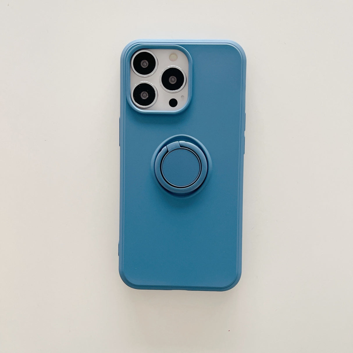 Husa protectie Flippy compatibila cu Apple iPhone 13 Pro Liquid Silicone Ring cu suport rotativ Albastru - vivimall.ro