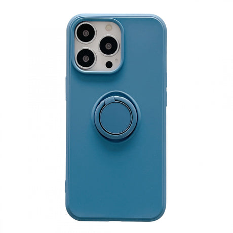 Husa protectie Flippy compatibila cu Apple iPhone 13 Pro Liquid Silicone Ring cu suport rotativ Albastru - vivimall.ro