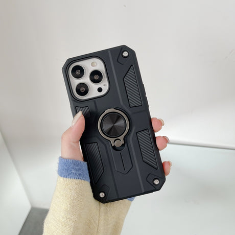 Detaliu inel metalic rotativ husă iPhone 13 Pro Max Defender negru, unghi reglabil 360° orizontal