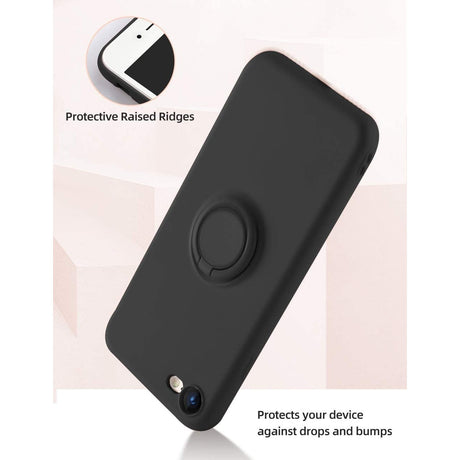 Husa protectie Flippy compatibila cu Apple iPhone 7/8/SE 2020 Liquid Silicone Ring cu suport rotativ Negru - vivimall.ro