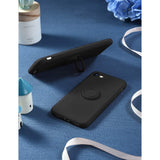Husa protectie Flippy compatibila cu Apple iPhone 7/8/SE 2020 Liquid Silicone Ring cu suport rotativ Negru - vivimall.ro