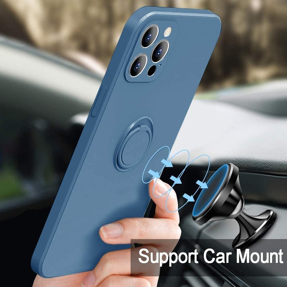 Husa protectie Flippy compatibila cu Apple iPhone XR Liquid Silicone Ring cu suport rotativ Albastru deschis - vivimall.ro