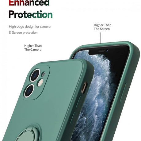 Husă iPhone XR Liquid Silicone Ring verde, detaliu inel rotativ metalic pe spate