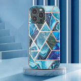 Husa protectie Flippy compatibila cu Huawei P Smart 2021 Soft IMD TPU Marble Geometric Albastru - vivimall.ro