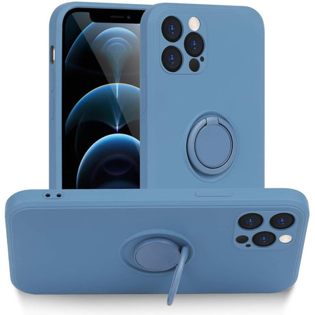 Husă silicon lichid Huawei P30 Lite albastru deschis, detaliu inel rotativ metalic integrat