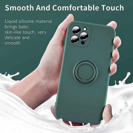 Husă Huawei P30 Lite Liquid Silicone Ring verde, detaliu inel rotativ metalic 360°