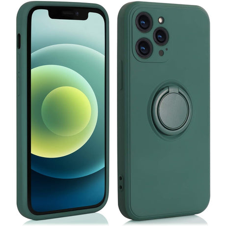 Husă Huawei P30 Lite din silicon lichid verde cu inel rotativ 360°, vedere frontală
