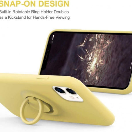 Husa protectie Flippy compatibila cu Huawei P40 Lite Liquid Silicone Ring cu suport rotativ Galben - vivimall.ro