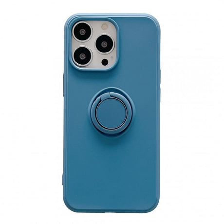 Husă silicon lichid Samsung Galaxy A51 4G cu inel rotativ 360°, culoare albastru, vedere frontală