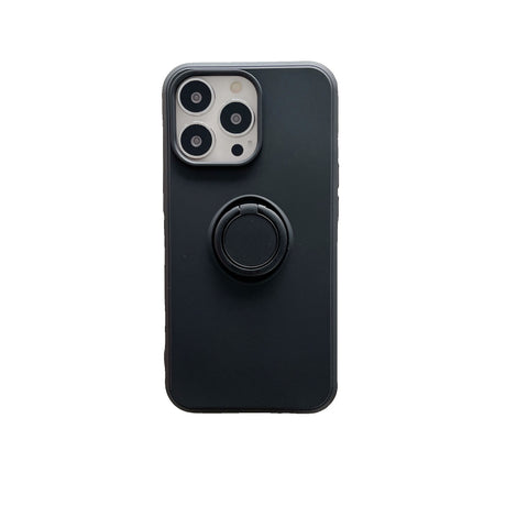 Husă silicon lichid neagră pentru Samsung Galaxy A51 4G cu inel rotativ 360°, vedere frontală