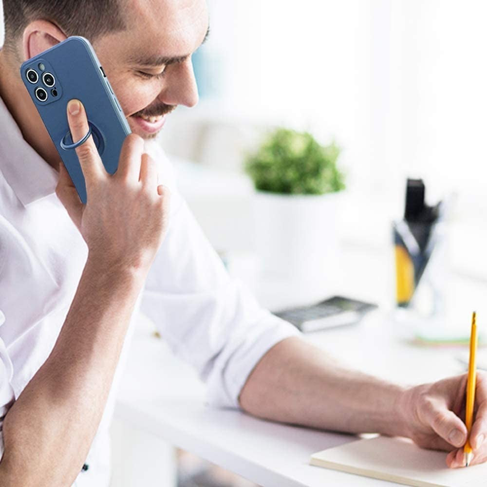 Husa protectie Flippy compatibila cu Samsung Galaxy A12 Liquid Silicone Ring cu suport rotativ Albastru deschis - vivimall.ro