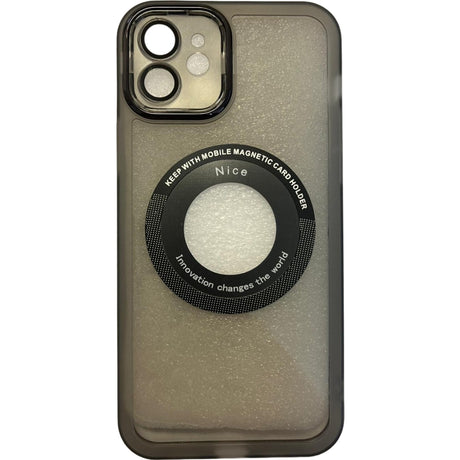 Husă iPhone 12 neagră magnetică cu decupaj logo Apple, vedere frontală și spate, model Vivimall