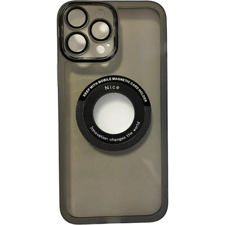 Husă iPhone 13 Pro magnetică Vivimall cu decupaj logo Apple, culoare neagră, vedere frontală