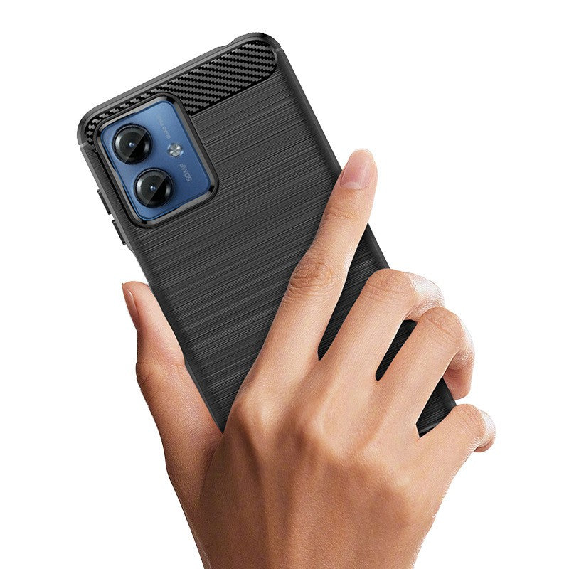 Husa de Protectie pentru Motorola Moto G14, Vivimall, Protectie 360, din TPU cu element de Carbon, Anti Alunecare, 1.8 mm, Negru - vivimall.ro