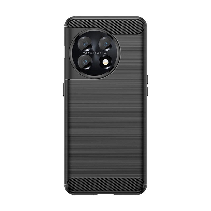 Husa Protectie pentru OnePlus 11, Vivimall, din Silicon TPU Moale, Textura Periat, Anti Cadere, cu Element Carbon, Negru - vivimall.ro