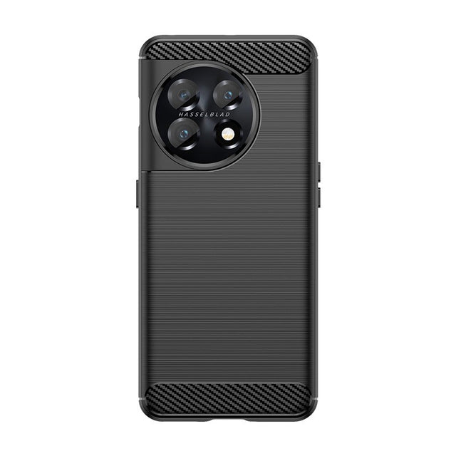 Husa Protectie pentru OnePlus 11, Vivimall, din Silicon TPU Moale, Textura Periat, Anti Cadere, cu Element Carbon, Negru - vivimall.ro