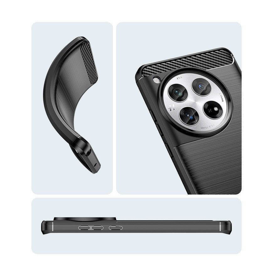 Husa de Protectie pentru OnePlus 12, Vivimall, Protectie 360, din TPU cu element de Carbon, Anti Alunecare, 1.8 mm, Negru - vivimall.ro