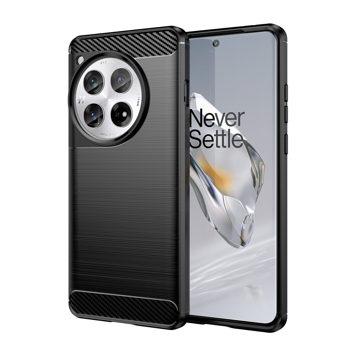 Husa de Protectie pentru OnePlus 12, Vivimall, Protectie 360, din TPU cu element de Carbon, Anti Alunecare, 1.8 mm, Negru - vivimall.ro