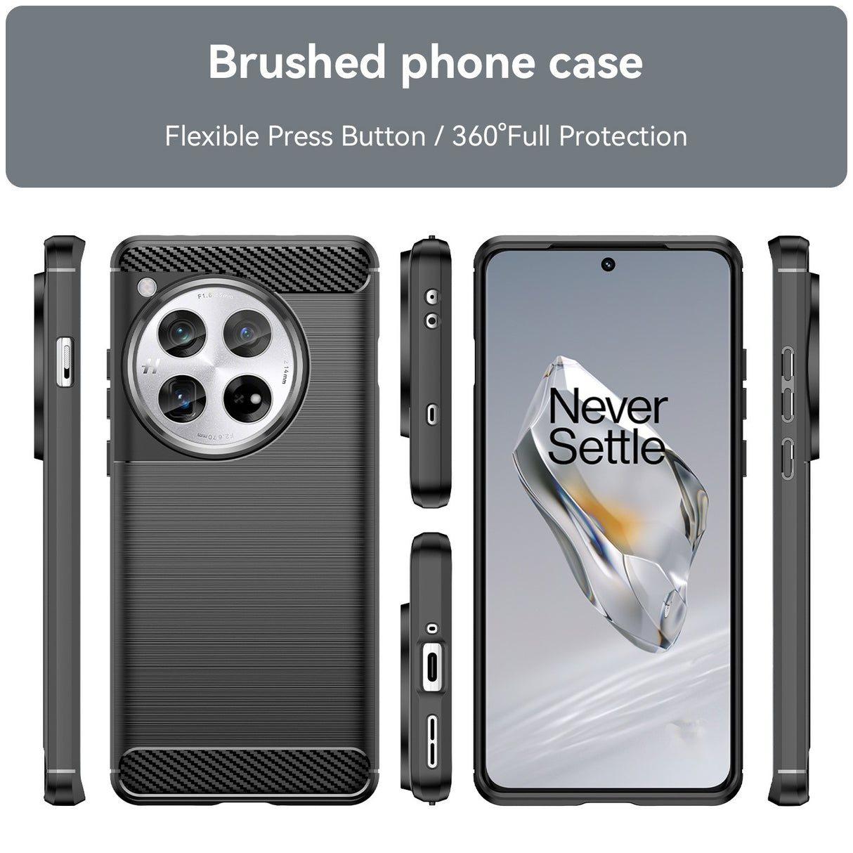 Husa de Protectie pentru OnePlus 12, Vivimall, Protectie 360, din TPU cu element de Carbon, Anti Alunecare, 1.8 mm, Negru - vivimall.ro