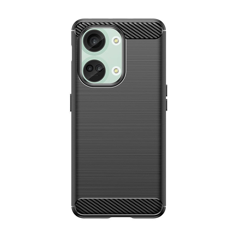 Husa Protectie pentru OnePlus Nord 3, Vivimall, din Silicon TPU Moale, Textura Periat, Anti Cadere, cu Element Carbon, Negru - vivimall.ro