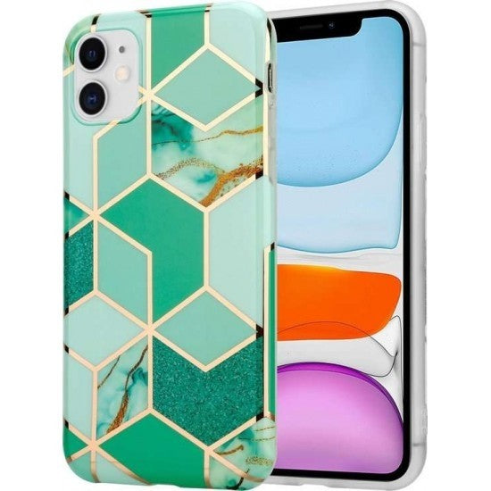 Husa protectie Flippy pentru Samsung Galaxy A02S Soft IMD TPU Marble Geometric Verde - vivimall.ro