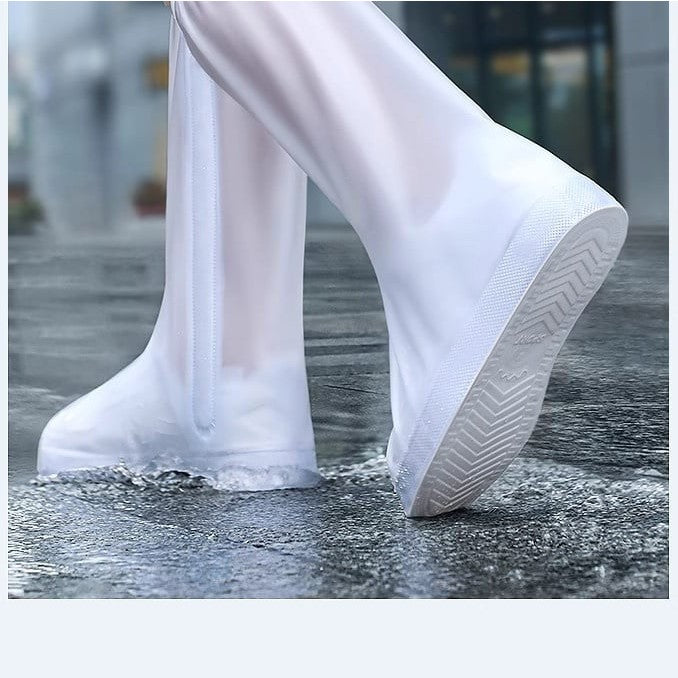 Protectie Incaltaminte pentru Ploaie si Noroi, Flippy, Impermeabila, Talpa Antiderapanta, cu Fermoar si Capsa, Inaltime 40 cm, Marime L 38-39, Alb - vivimall.ro