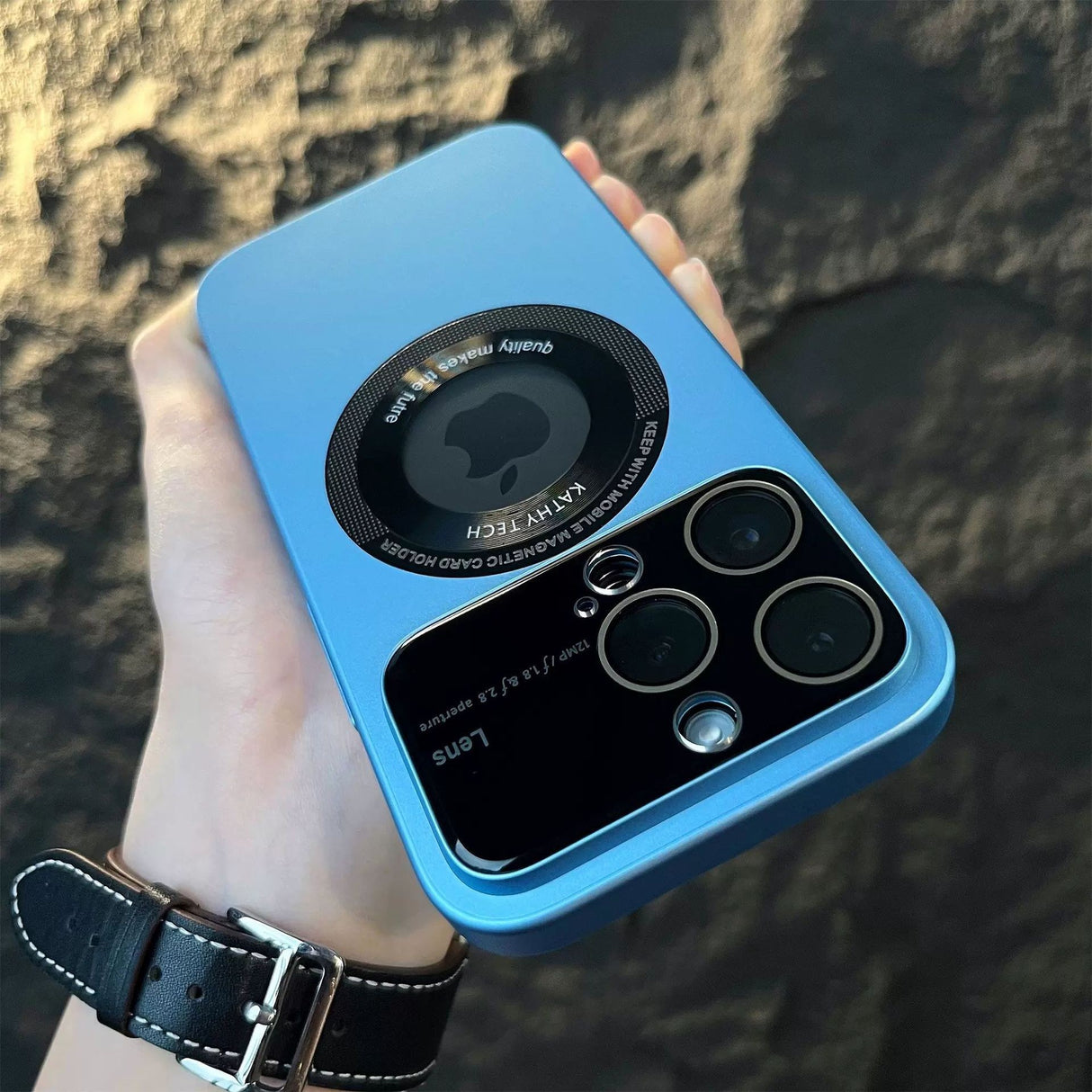 Husa protectie MagSafe Kathy Tech, Flippy, pentru Apple iPhone 11, Dublu Cerc, Albastru Deschis - vivimall.ro