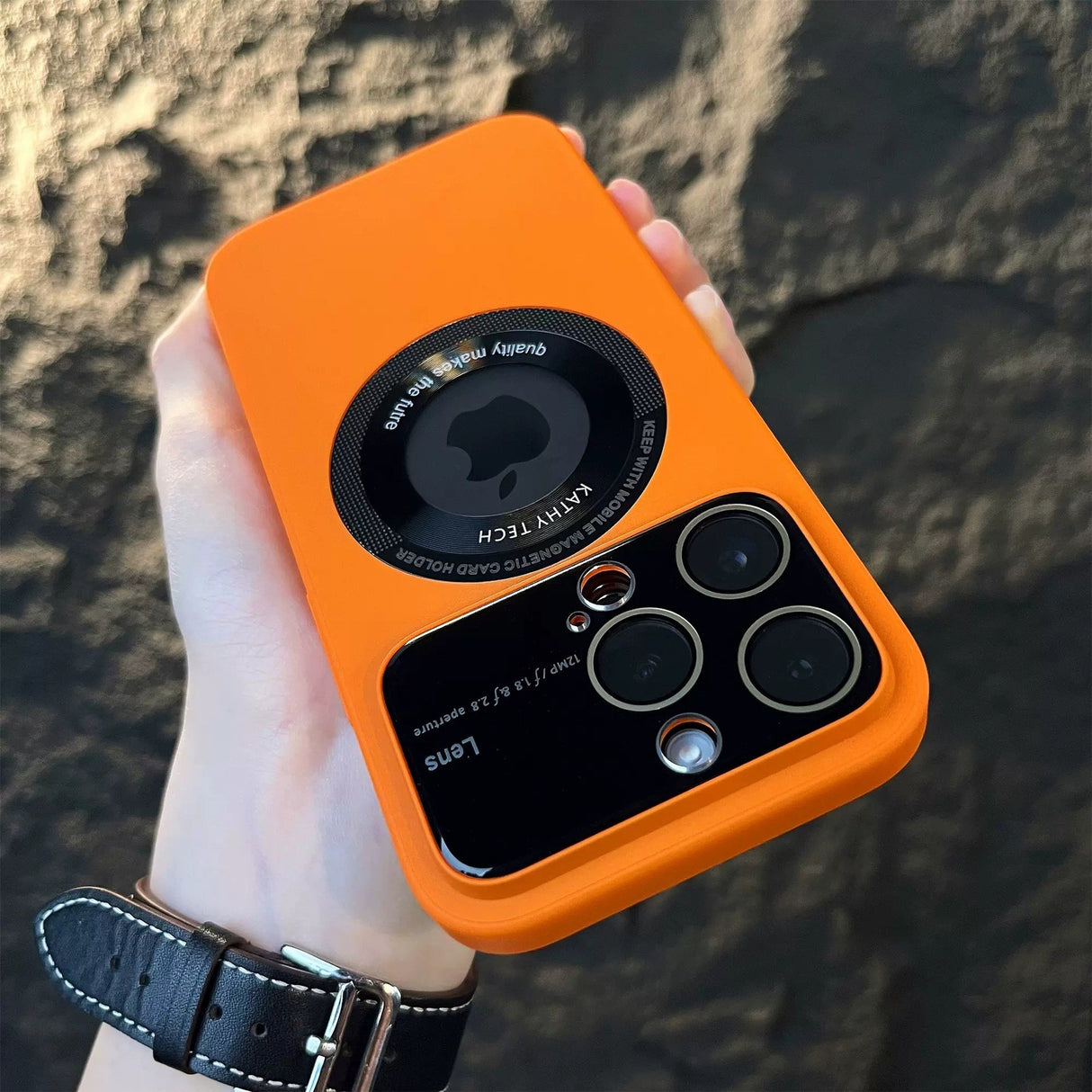 Husa protectie MagSafe Kathy Tech, Flippy, pentru Apple iPhone 14 Pro Max, Dublu Cerc, Portocaliu - vivimall.ro