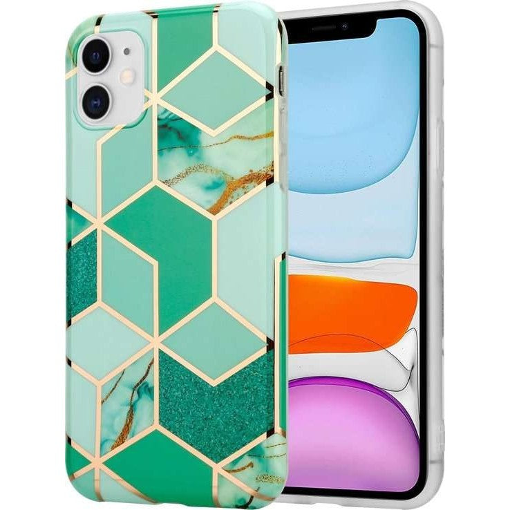 Husa protectie pentru Apple iPhone 11 Pro Soft IMD TPU Marble Geometric Verde - vivimall.ro