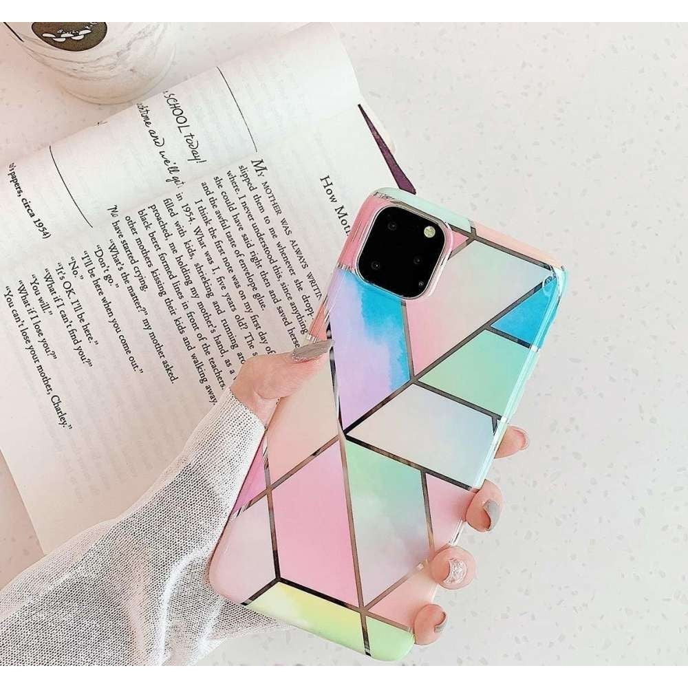 Husa protectie pentru Huawei P Smart Z Soft IMD TPU Marble Geometric Roz - vivimall.ro