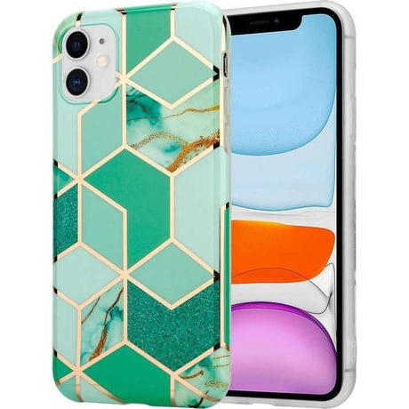 Husa protectie pentru Huawei P40 Lite Soft IMD TPU Marble Geometric Verde - vivimall.ro