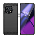 Husa Protectie pentru OnePlus 11, Vivimall, din Silicon TPU Moale, Textura Periat, Anti Cadere, cu Element Carbon, Negru - vivimall.ro