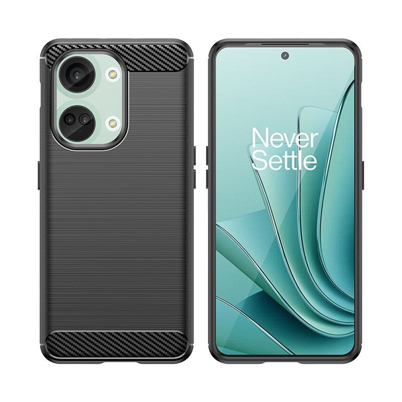 Husa Protectie pentru OnePlus Nord 3, Vivimall, din Silicon TPU Moale, Textura Periat, Anti Cadere, cu Element Carbon, Negru - vivimall.ro